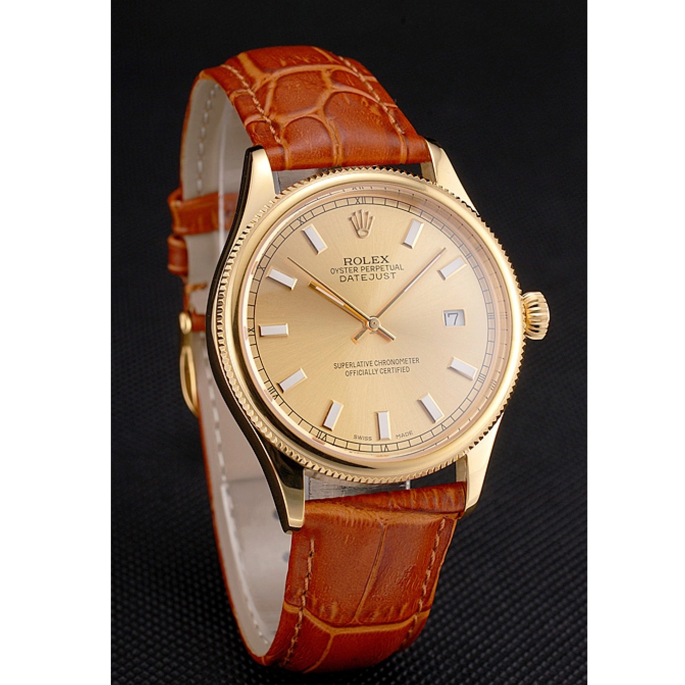 Good copy rolex watches Light Rolex Leather Case Brown Dial Gold Strap Gold Datejust Swiss 0713